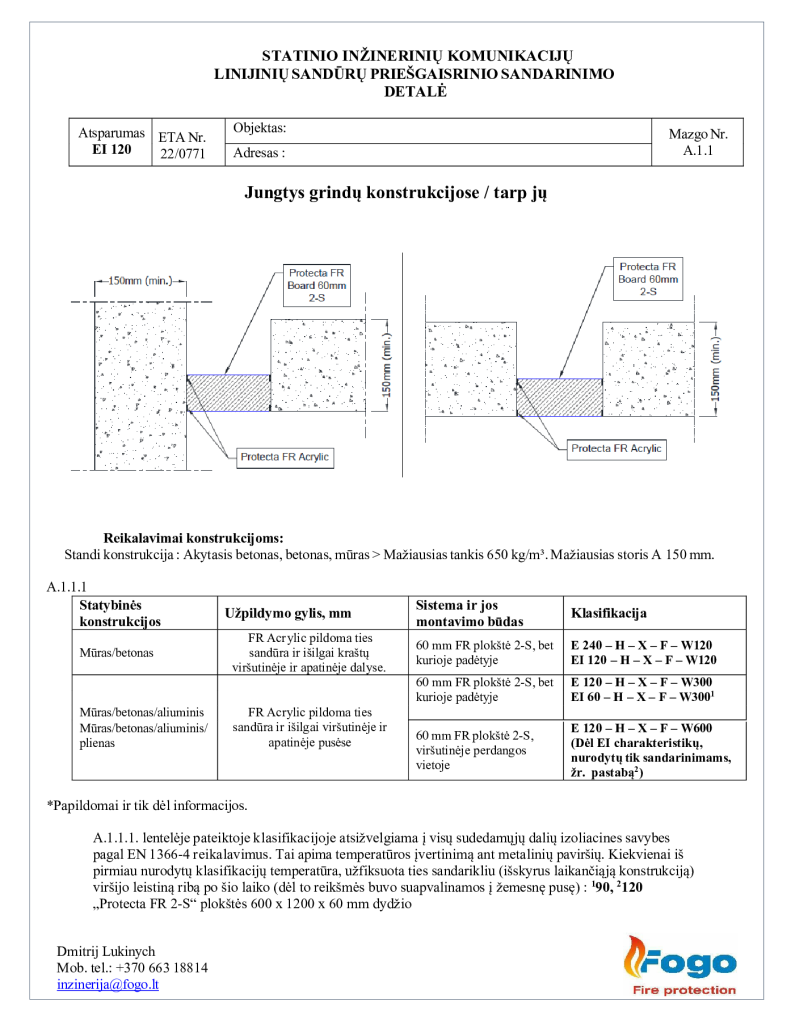 A.1.1 Standžiųjų grindų konstrukcijos EI 120, alium., plienas