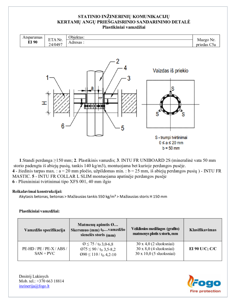 C5a Plastikiniai vamzdžiai perdanga EI 90 Intu FR Collar L Slim