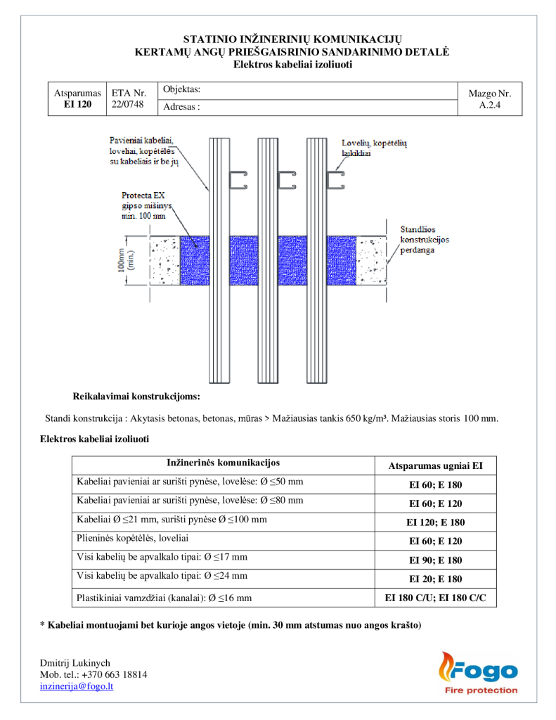 A.2.4 Elektros kabeliai, perdanga EI 120 FR Mortar