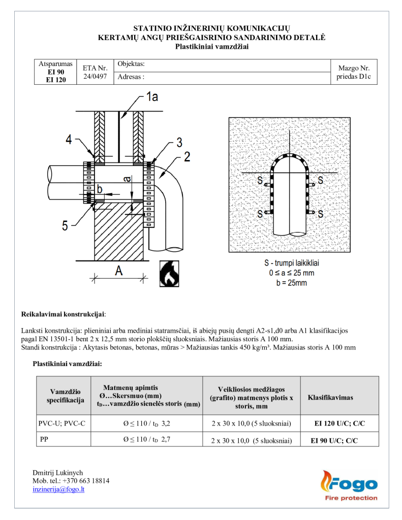 D1c Plastikiniai vamzdžiai siena EI 90 Intu FR Collar L Slim